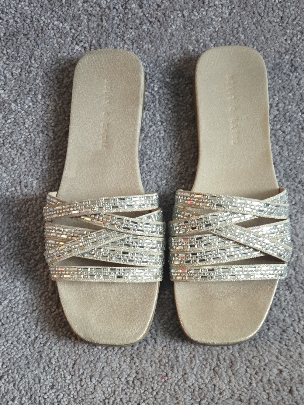 10M, Kelly & Katie Gold Beaded Slide Sandals